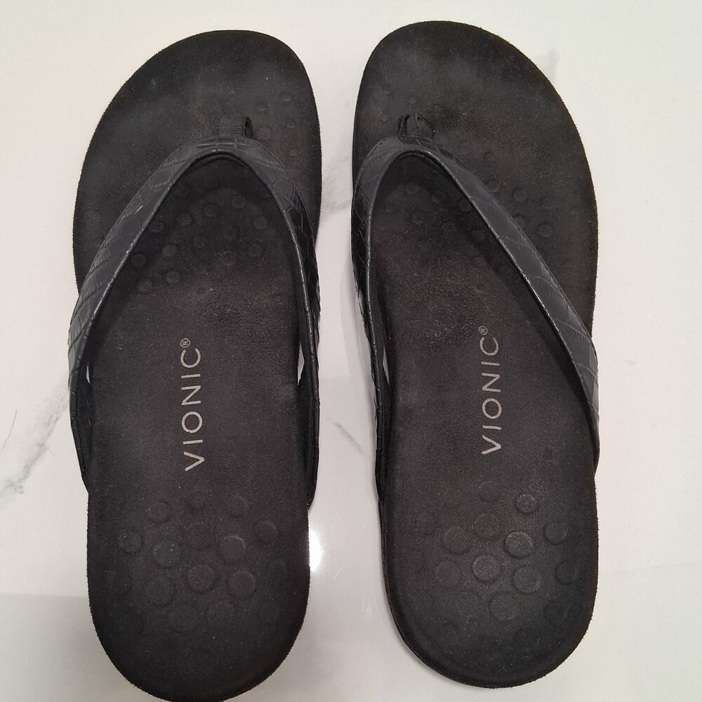 Vionic Podiatrist Designed Orthopedic Women Sandals Thong Toe Post Croc Black-9
